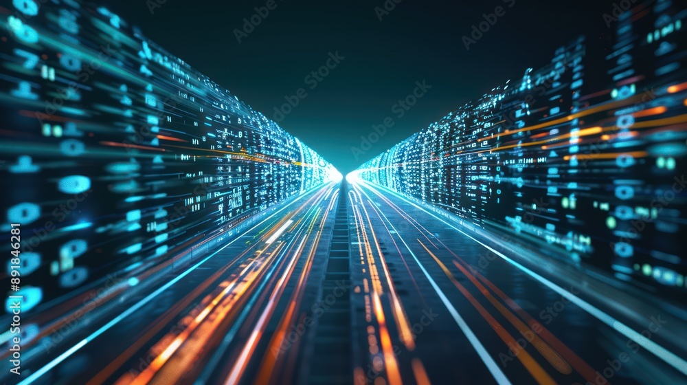 Digital Highway with Glowing Blue and Orange Lights Digital Highway with Glowing Blue and Orange Lights