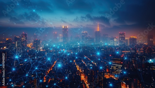 Wallpaper Mural Nighttime Cityscape with Network Connections Torontodigital.ca