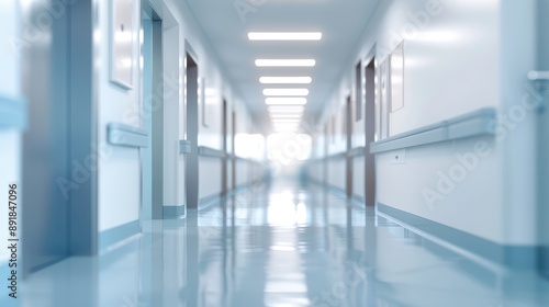 Hospital corridor with blurred background and space for text