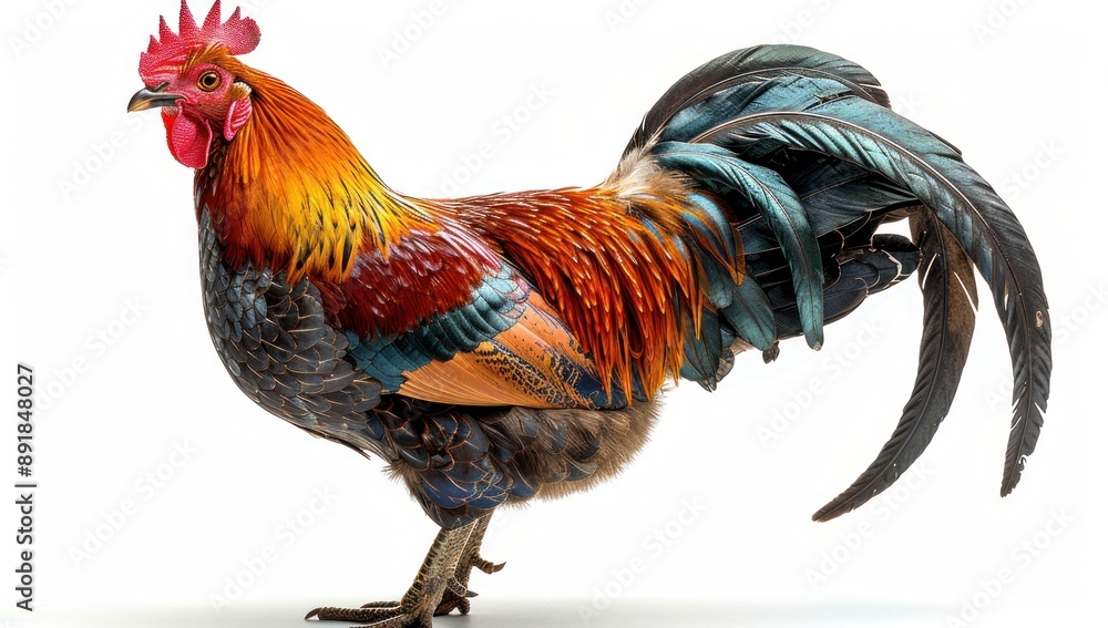 Fototapeta premium Vibrant Rooster with a Striking Tail