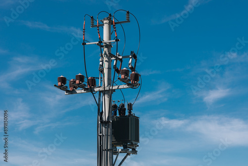 power pole with transformer station 