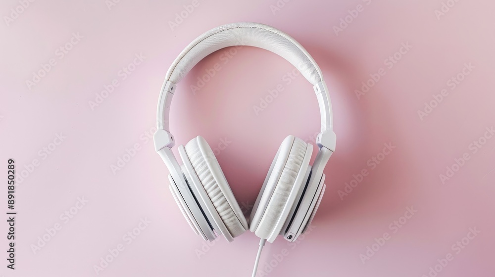 White headphones on a soft pastel backdrop White headphones on a soft pastel backdrop