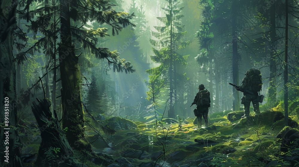 Soldiers in a Sunlit Forest Soldiers in a Sunlit Forest