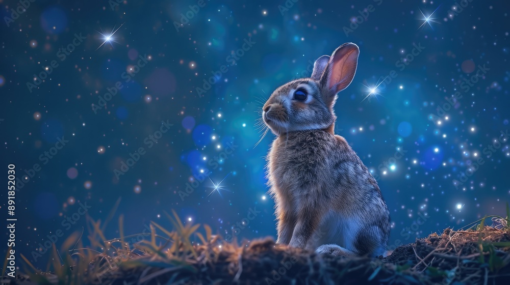 Rabbit Gazing at Starry Night Sky Rabbit Gazing at Starry Night Sky