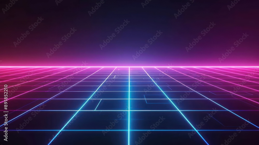 Retro Futuristic Grid with Neon Lights Retro Futuristic Grid with Neon Lights