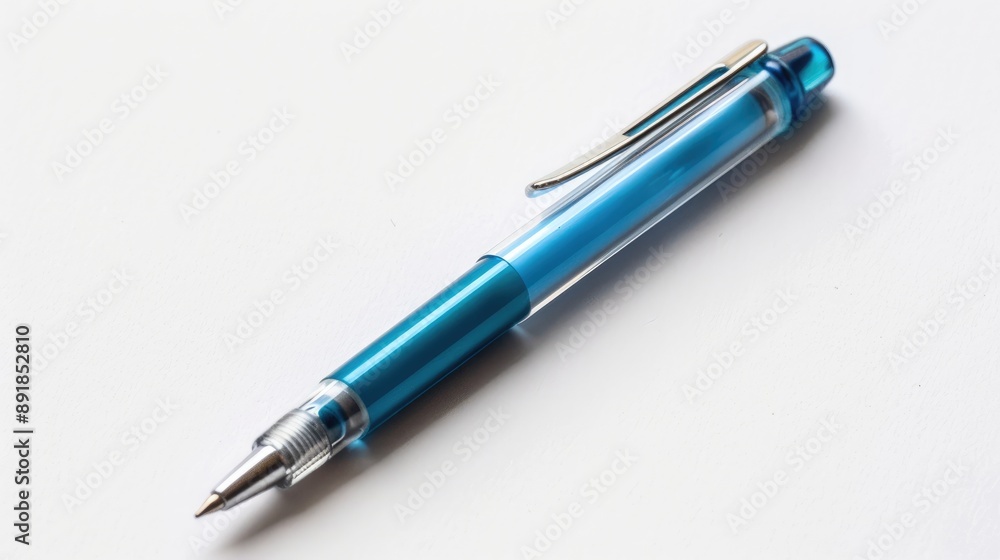 Blue capped ballpoint pen on white background Blue capped ballpoint pen on white background