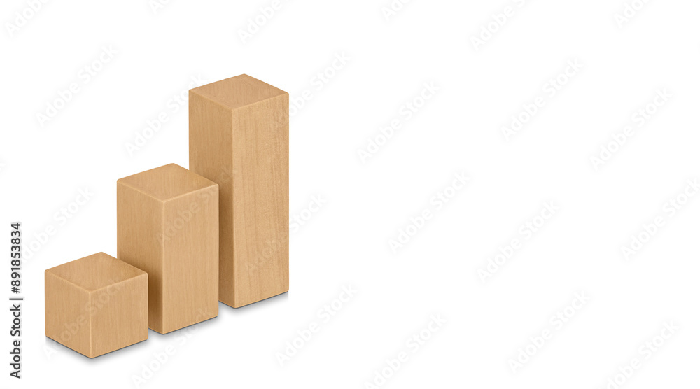 Obraz premium Business development and growth concept. Wood bar graph on white background.