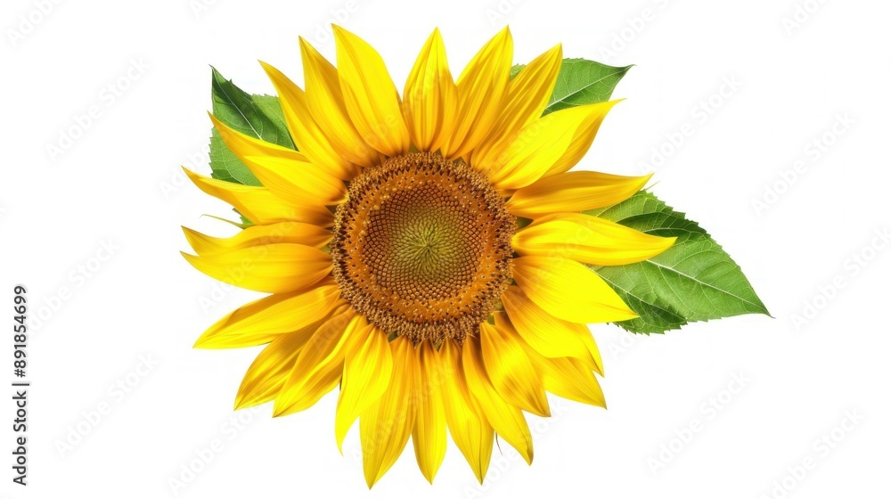 Fototapeta premium A Close-up View of a Sunflower with Green Leaves