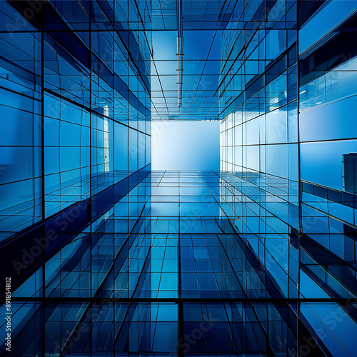glass buildings architecture blue theme reflective light refraction clear light 