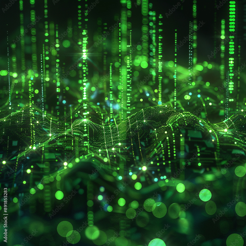 Obraz premium green theme circuits coding numerals technology waves cybersecurity 