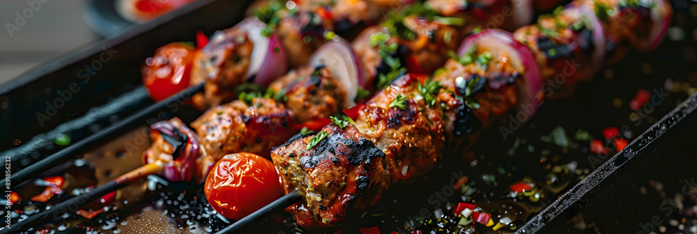 Fototapeta premium A closeup of kebab ingredients in mi. Concept Food Photography, Close-up Shots, Ingredients, Kebab Recipe, Cooking Inspiration