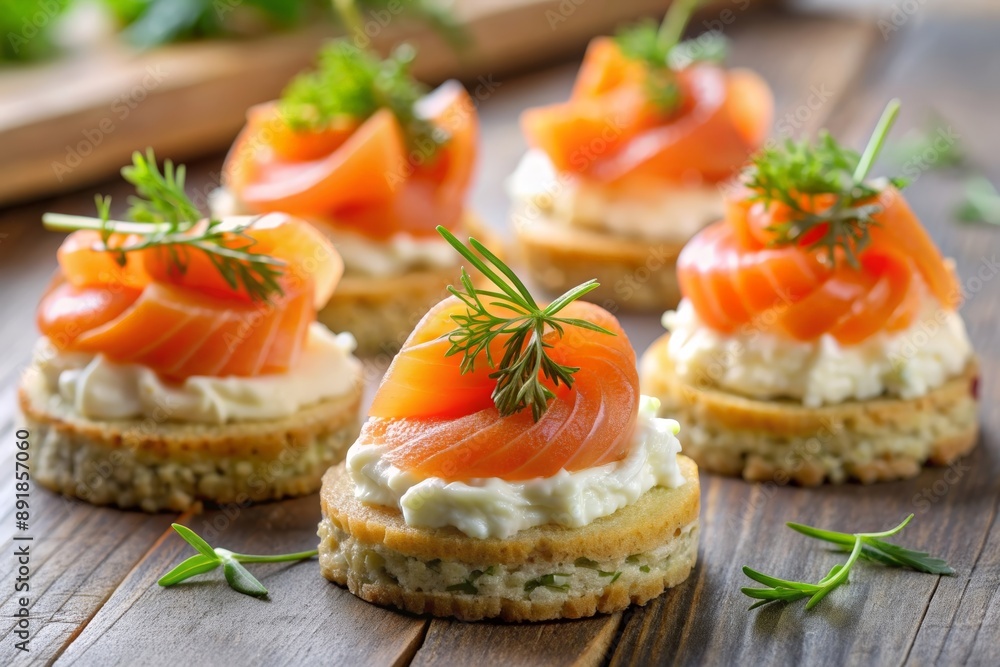 Canapes with cream cheese and smoked salmon Canapes with cream cheese and smoked salmon