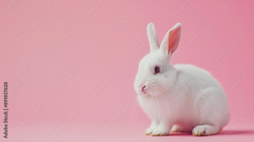 Fluffy bunny on soft pink backdrop empty space Fluffy bunny on soft pink backdrop empty space
