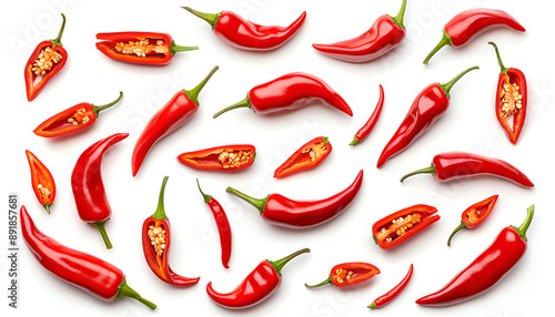 red hot chili peppers isolated on white background. Set or collection