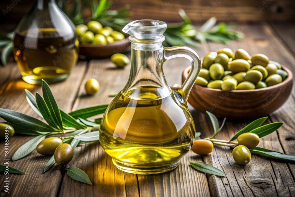 Olive oil in a clear glass jug Olive oil in a clear glass jug
