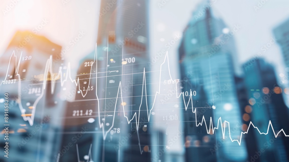 Abstract Stock Market Data with Cityscape - Double exposure of abstract stock market data graphs over a blurred cityscape, representing financial growth and urban development. Abstract Stock Market Data with Cityscape - Double exposure of abstract stock market data graphs over a blurred cityscape, representing financial growth and urban development.