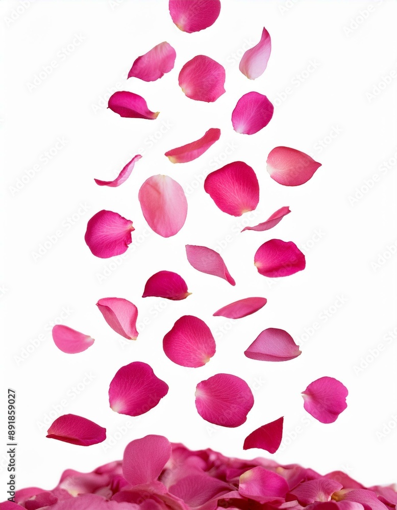Foto von leuchtend rosa Rosenblättern, die fallen – isoliert auf weißem Hintergrund, PNG-Datei. Blütenblätter-Regen, Hochzeitsfeier, Valentinstag-Karte, romantisches Overlay Foto von leuchtend rosa Rosenblättern, die fallen – isoliert auf weißem Hintergrund, PNG-Datei. Blütenblätter-Regen, Hochzeitsfeier, Valentinstag-Karte, romantisches Overlay