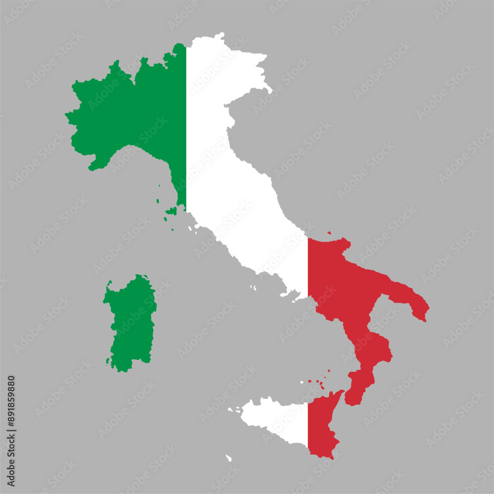 Vector icon map of Italy. Map of Italy in the color of the Italian flag. Illustration of a map of Italy in flat minimalism style. Vector icon map of Italy. Map of Italy in the color of the Italian flag. Illustration of a map of Italy in flat minimalism style.