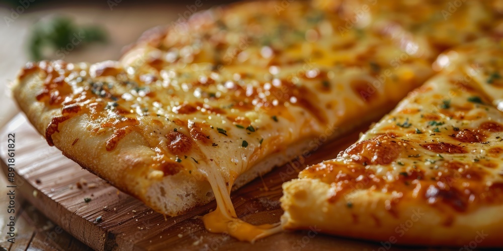 National Cheese Pizza Day cheesy slices on a wooden table, September 5th National Cheese Pizza Day cheesy slices on a wooden table, September 5th