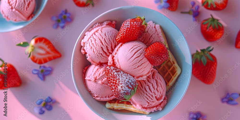Refreshing Strawberry Ice Cream in a Bowl with Fresh Berries Refreshing Strawberry Ice Cream in a Bowl with Fresh Berries