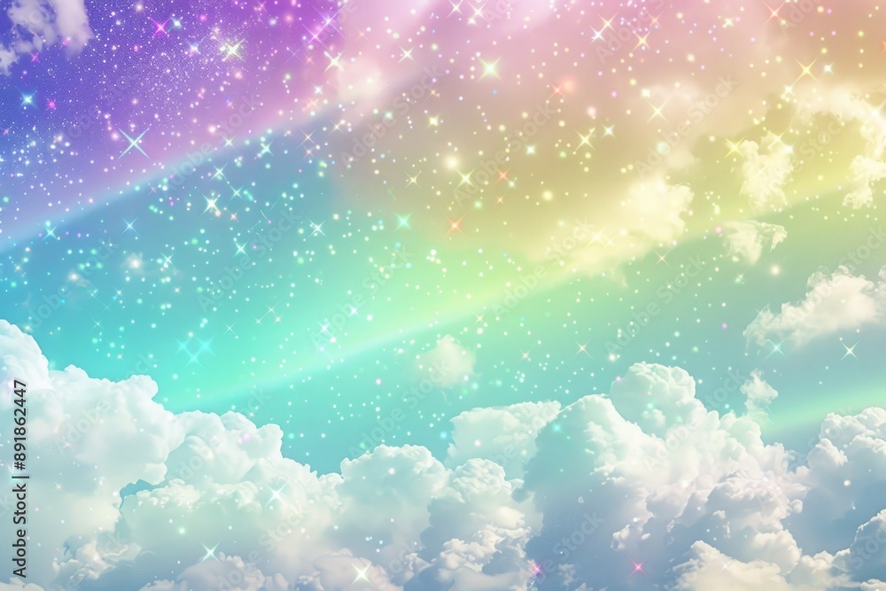 Rainbow and stars in the sky, pastel colors, rainbow background, rainbow clouds, rainbow sky. Rainbow and stars in the sky, pastel colors, rainbow background, rainbow clouds, rainbow sky.