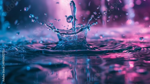 Water splash in vibrant pink and blue lighting