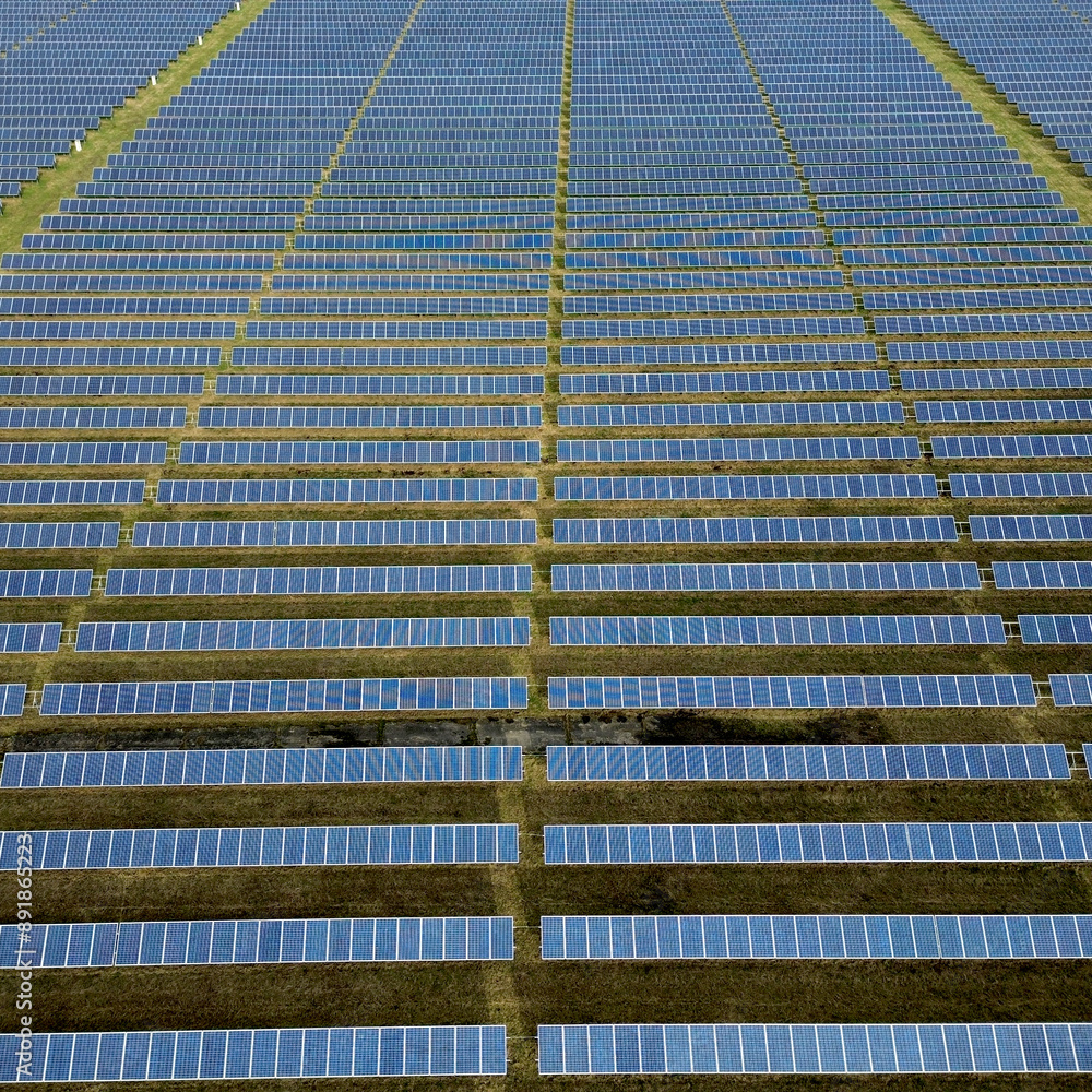 photovoltaic power plant with endless rows of solar cells