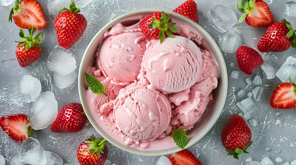 Refreshing Strawberry Ice Cream in a Bowl with Fresh Berries Refreshing Strawberry Ice Cream in a Bowl with Fresh Berries