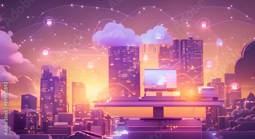 Moving data to cloud platforms emphasizing the role of cloud computing and SaaS in modernizing IT infrastructure Digital transformation 4k animation photo