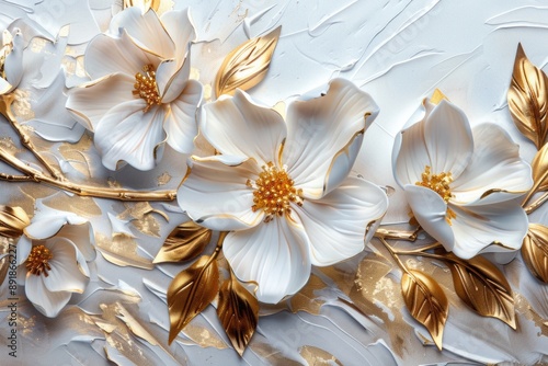 White flowers with gold leaves