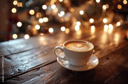 Candlelit Mug on Wooden Table
