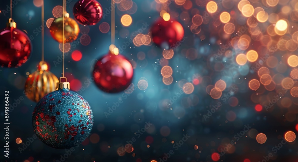 Fototapeta premium Red Christmas Ornaments Hanging