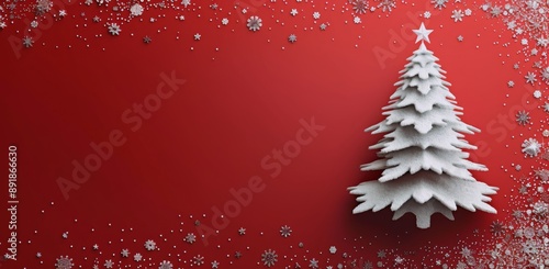 White Christmas Tree on Red Background