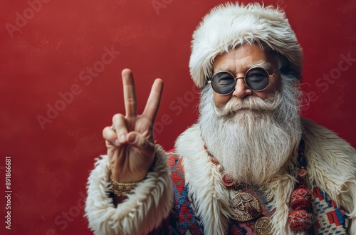 Santa Claus Giving Peace Sign