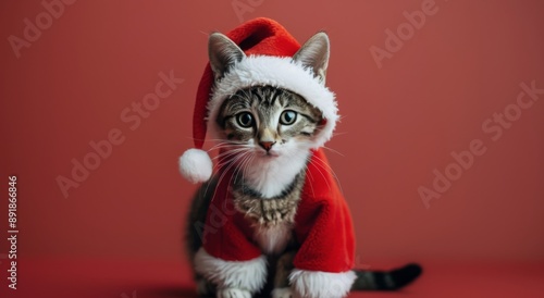 Cat In Santa Suit For Christmas