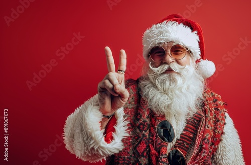 Santa Claus Giving Peace Sign