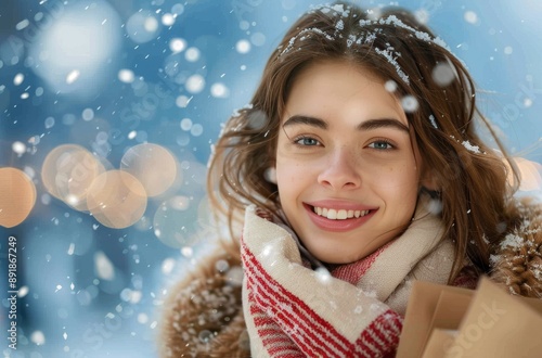 Woman Shopping in Winter Snow