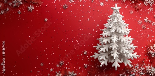 White Christmas Tree on Red Background