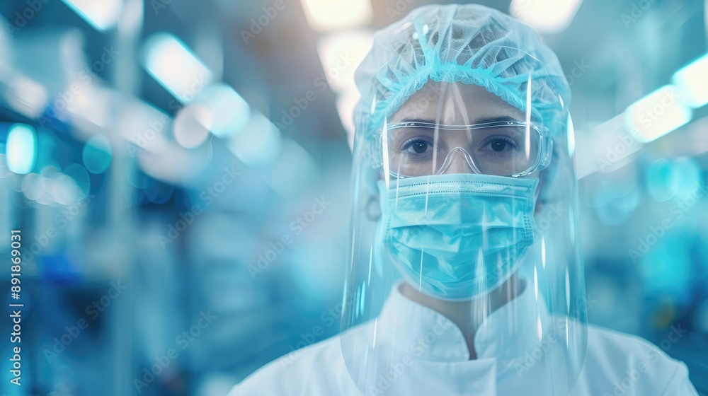 Woman Wearing Face Mask and Protective Gear. Woman Wearing Face Mask and Protective Gear.