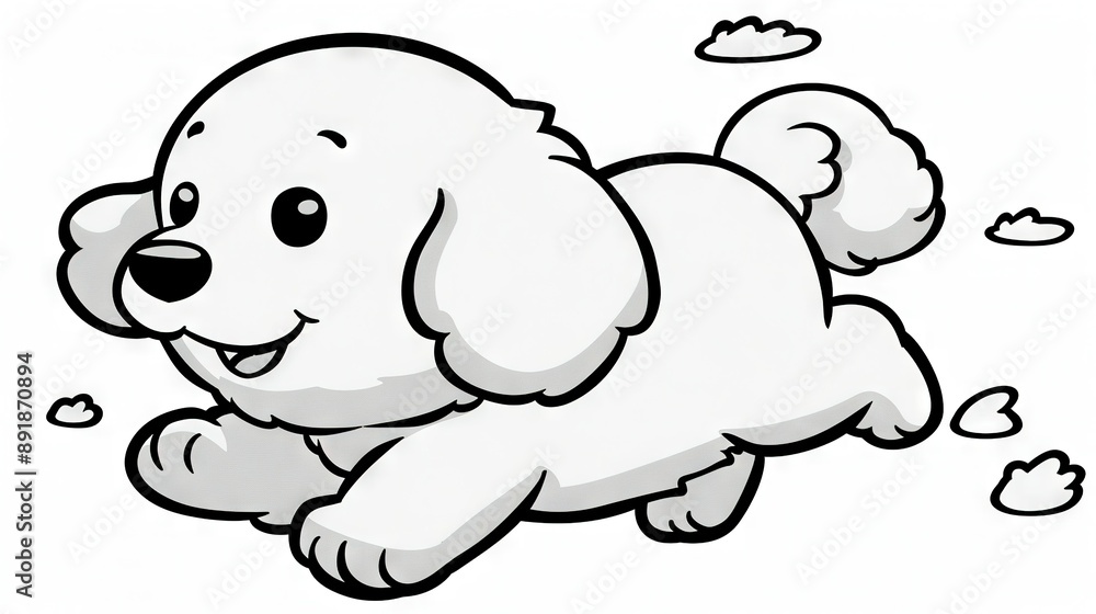 A monochrome illustration depicts a canine soaring in mid-flight, emitting heart-shaped objects from its maw A monochrome illustration depicts a canine soaring in mid-flight, emitting heart-shaped objects from its maw