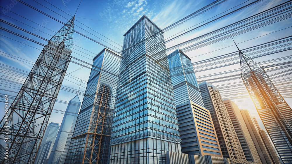 sketch drawing of live wire frame abstract exterior high skyscrapers. sketch drawing of live wire frame abstract exterior high skyscrapers.
