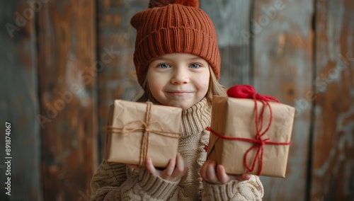 Girl in Red Hat Holding Gifts