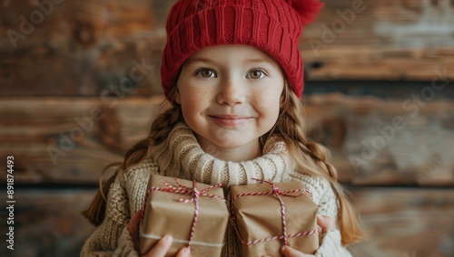 Girl in Red Hat Holding Gifts