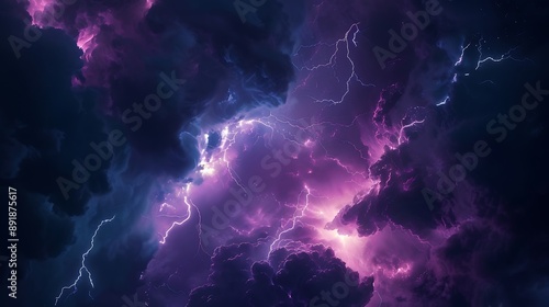 Dynamic lightning storm in dark night sky.