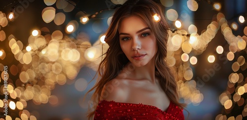 Woman Posing in Front of Bokeh Lights