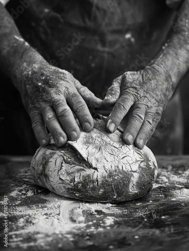 Person cutting bread