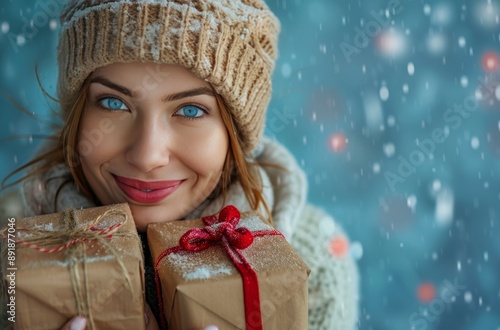 Woman Holding a Gift in Winter