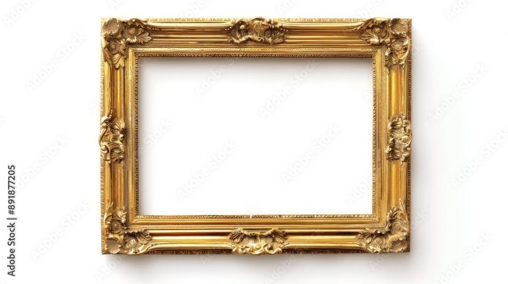 Gold picture frame with thin border on white background. Gold picture frame with thin border on white background.