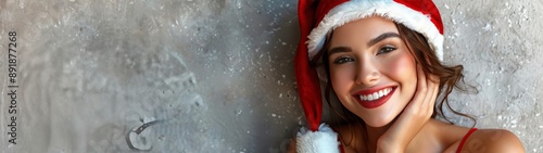 Woman In Santa Hat During Snowfall