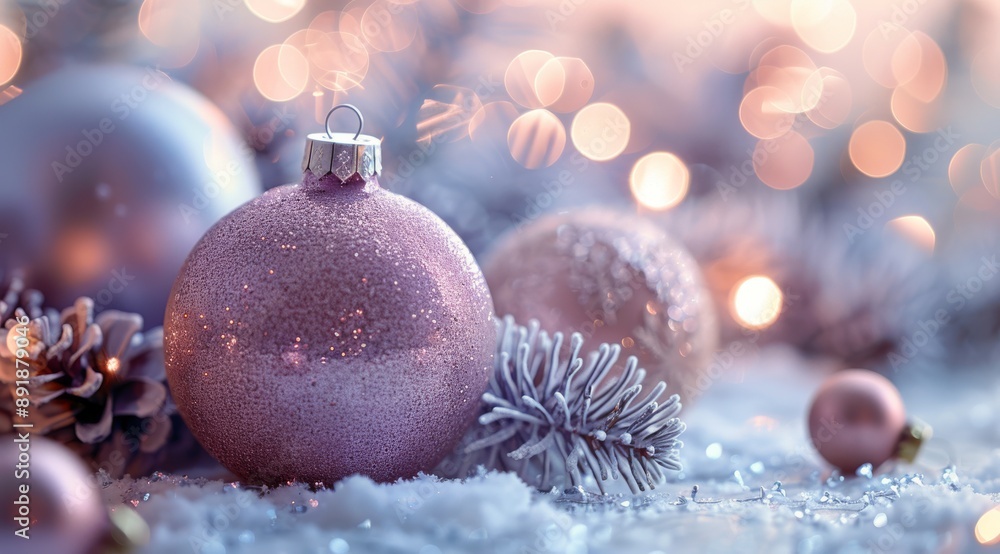 Festive Ornaments in Snowy Setting Festive Ornaments in Snowy Setting